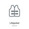 Lifejacket outline vector icon. Thin line black lifejacket icon, flat vector simple element illustration from editable nautical