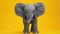 Lifelike 3D elephant illustration on yellow background.