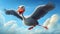 Lifelike Cartoon Stork Flying Among Clouds With Wide Open Wings