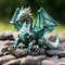 Lifelike origami dragon on a rock