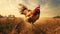 Lifelike Rendering Of Chicken Grazing In Sunset Field