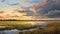 Lifelike Sunset Marsh Painting With Hyper Realistic Details