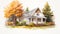 Lifelike Watercolor Illustration Of Autumn Home