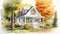 Lifelike Watercolor Illustration Of Autumn House