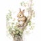 Lifelike Watercolor Illustration Of A Small Rabbit On A Tree Branch