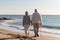 Lifelong Bonds: Elderly Couple\\\'s Beachside Walk at Sunset