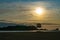 Lifesavers lookout and Leisure Island silhouetted by sunrise