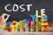 Lifestyle cost or cost of living concept with colourful letters on ascending piles of money