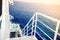 lifestyle, details of sailboat, yacht or cruise ship sailing on ocean waters