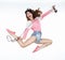 Lifestyle. Dynamic Animated Funny Woman Jumping. Freedom