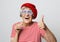 Lifestyle, emotion  and people concept: funny grandmother with fake glasses, laughs and ready for party