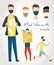 Lifestyle man with mask in casual, sports and shopping clothes in different body poses. Set of avatars of redhead and