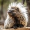 lifestyle photo closeup of porcupine loking at camera - AI MidJourney