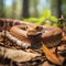 lifestyle photo a north copperhead snake on a forest floor - AI MidJourney