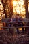 Lifestyle- Romantic couple in love on bench in the park