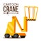 Lift Crane Vector. Lifting Construction Machine Icon. Classic Yellow Flat Cartoon Illustration