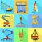 Lifting tools icon set, flat style