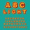 Light ABC. Retro Alphabet with lamps. Glowing letters. font pointer with shine bulb. Vintage Glittering lights lettering