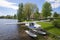 Light aircraft `IKARUS C-42` parked at the city`s waterfront. Savonlinna, Finland