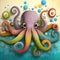 on a light background octopus under water cartoon stylization drawing for children with bubbles . Generative AI