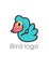 Light blue bird cartoon logo.Baby swan vector illustration.