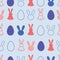 Light blue bunnies and eggs seamless pattern background print