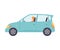 Light Blue Car with Male Driver, Side View Vector Illustration