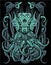 Light blue colour Cybernetic octopus monster with vintage sacred geometry background