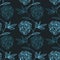 Light blue and dark blue roses drawn on a dark gray background