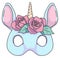 Light blue elegant cartoon style unicorn with pink rose flower headband