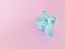 Light Blue gift box on pink background. copy space.