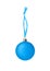 Light blue glass ball hanging on ribbon on white background isolated close up, Ð¡hristmas tree decoration, shiny round bauble