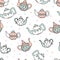 Light blue and pink colored set of four cute teapots