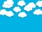 Light blue sky with fluffy white clouds background. Paper cartoon clouds with shadow. Can be used as border, icon, sign