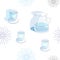 Light Blue Water Jug Glasses of Water Seamless Repeat Pattern