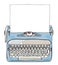 Light Blue Working Typewriter with paper hand drawn vector cute