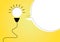 Light bulb with blank speech bubble on yellow background. Ideas inspiration concepts of business finance or goal to success.
