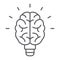 Light bulb brain thin line icon, school education