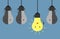 Light bulb characters hanging