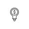Light bulb with dollar inside outline icon