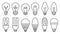 Light bulb doodle icon set retro lamp ecology led line sign economy energy saving lightbulb vector