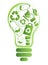 Light bulb is filled with icons symbol of ecology and eco friendly, recycling and conscious consumption, green planet