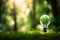 Light bulb on forest background, sustainability, renewable green energy and idea concept. generative ai