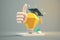 Light bulb with graduation cap and thumb up. Education concept