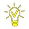 Light bulb and green checkmark vector icon. The symbol of the origin of the idea  cartoon style on white isolated background