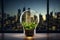 Light Bulb with Green City Inside. A Symbol of Innovation and Sustainability