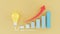 Light bulb icon loading energy idea concept, Bar charts growing columns on yellow background