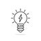 light bulb icon with thin line lightning bolt