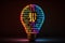 A light bulb inside which is a binary hacker code, neon colors