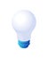 Light bulb isometric vector. White opaque glass bulb with blue stem.